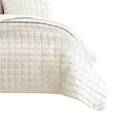 Benzara 3 Piece Queen Size Coverlet Set with Stitched Square Pattern, Cream BM225234 Cream Fabric BM225234