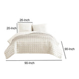 Benzara 3 Piece Queen Size Coverlet Set with Stitched Square Pattern, Cream BM225234 Cream Fabric BM225234