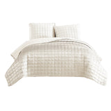 Benzara 3 Piece Queen Size Coverlet Set with Stitched Square Pattern, Cream BM225234 Cream Fabric BM225234