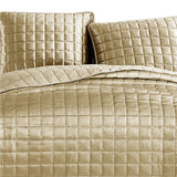 Benzara 3 Piece Queen Size Coverlet Set with Stitched Square Pattern, Gold BM225236 Gold Fabric BM225236