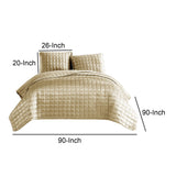 Benzara 3 Piece Queen Size Coverlet Set with Stitched Square Pattern, Gold BM225236 Gold Fabric BM225236