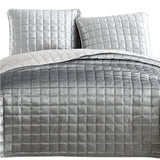 Benzara 3 Piece King Size Coverlet Set with Stitched Square Pattern, Silver BM225241 Silver Fabric BM225241