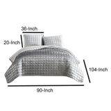 Benzara 3 Piece King Size Coverlet Set with Stitched Square Pattern, Silver BM225241 Silver Fabric BM225241