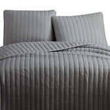 Benzara 3 Piece Crinkles Queen Size Coverlet Set with Vertical Stitching, Gray BM225246 Gray Fabric BM225246