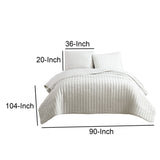 Benzara 3 Piece Crinkles King Size Coverlet Set with Vertical Stitching, White BM225247 White Fabric BM225247