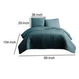 Benzara 3 Piece Crinkle King Coverlet Set with Vertical Stitching, Turquoise Blue BM225253 Blue Fabric BM225253