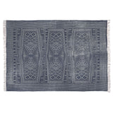 8 x 10 Feet Fabric Rug with Batik Print Pattern and Fringes, Gray