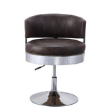 Benzara Swivel Leatherette Accent Chair with Adjustable Height, Brown and Chrome BM225675 Brown and Silver Metal, Solid Wood and Leather BM225675