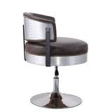 Benzara Swivel Leatherette Accent Chair with Adjustable Height, Brown and Chrome BM225675 Brown and Silver Metal, Solid Wood and Leather BM225675