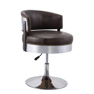 Benzara Swivel Leatherette Accent Chair with Adjustable Height, Brown and Chrome BM225675 Brown and Silver Metal, Solid Wood and Leather BM225675