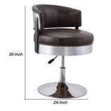 Benzara Swivel Leatherette Accent Chair with Adjustable Height, Brown and Chrome BM225675 Brown and Silver Metal, Solid Wood and Leather BM225675