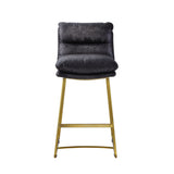 Benzara Leatherette Counter Height Chair with Metal Sled Base, Black and Gold BM225677 Black and Gold Metal and Leather BM225677