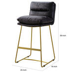 Benzara Leatherette Counter Height Chair with Metal Sled Base, Black and Gold BM225677 Black and Gold Metal and Leather BM225677