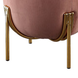 Benzara Fabric Upholstered Round Ottoman with Straight Metal Legs, Pink and Gold BM225678 Pink and Gold Solid Wood, Fabric and Metal BM225678