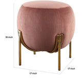 Benzara Fabric Upholstered Round Ottoman with Straight Metal Legs, Pink and Gold BM225678 Pink and Gold Solid Wood, Fabric and Metal BM225678