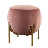 Benzara Fabric Upholstered Round Ottoman with Straight Metal Legs, Pink and Gold BM225678 Pink and Gold Solid Wood, Fabric and Metal BM225678