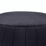 Benzara Fabric Upholstered Round Pleated Ottoman with Metal Base, Black and Gold BM225681 Black and Gold Solid Wood, Fabric and Metal BM225681