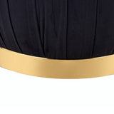 Benzara Fabric Upholstered Round Pleated Ottoman with Metal Base, Black and Gold BM225681 Black and Gold Solid Wood, Fabric and Metal BM225681