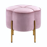 Benzara Fabric Upholstered Ottoman with Sleek Straight Legs, Pink and Gold BM225682 Pink and Gold Solid Wood, Fabric and Metal BM225682