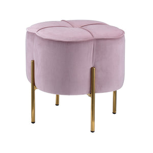 Benzara Fabric Upholstered Ottoman with Sleek Straight Legs, Pink and Gold BM225682 Pink and Gold Solid Wood, Fabric and Metal BM225682