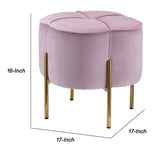 Benzara Fabric Upholstered Ottoman with Sleek Straight Legs, Pink and Gold BM225682 Pink and Gold Solid Wood, Fabric and Metal BM225682