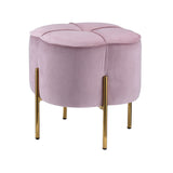 Benzara Fabric Upholstered Ottoman with Sleek Straight Legs, Pink and Gold BM225682 Pink and Gold Solid Wood, Fabric and Metal BM225682