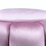 Benzara Fabric Channel Tufted Round Ottoman with Metal Base, Pink and Gold BM225685 Pink and Gold Solid Wood, Fabric and Metal BM225685