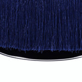 Benzara Fabric Upholstered Round Ottoman with Fringes and Metal Base, Dark Blue BM225686 Blue Solid Wood and Fabric BM225686