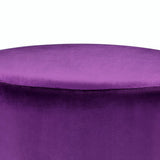 Benzara Fabric Upholstered Round Ottoman with Fringes and Metal Base, Purple BM225687 Purple Solid Wood and Fabric BM225687