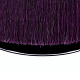 Benzara Fabric Upholstered Round Ottoman with Fringes and Metal Base, Purple BM225687 Purple Solid Wood and Fabric BM225687