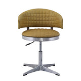 Benzara Swivel Leatherette Chair with Curved Back and Metal Star Base, Yellow BM225688 Yellow Metal and Faux Leather BM225688