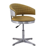 Benzara Swivel Leatherette Chair with Curved Back and Metal Star Base, Yellow BM225688 Yellow Metal and Faux Leather BM225688