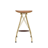 Benzara Metal Backless Barstool with Flared legs and Braces Support, Set of 2, Gold BM225693 Gold Metal and Faux Leather BM225693