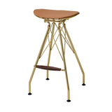 Benzara Metal Backless Barstool with Flared legs and Braces Support, Set of 2, Gold BM225693 Gold Metal and Faux Leather BM225693