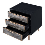 Benzara 3 Drawer Faux Marble Front Nightstand with Metal Legs, Black and Gold BM225698 Black and Gold Solid Wood, Veneer and Metal BM225698