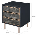 Benzara 3 Drawer Faux Marble Front Nightstand with Metal Legs, Black and Gold BM225698 Black and Gold Solid Wood, Veneer and Metal BM225698