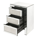 Benzara 3 Drawer Beveled Mirrored Nightstand with Faux Diamond Inlay, Silver BM225700 Silver Solid Wood, Mirror and Faux Diamond BM225700