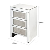 Benzara 3 Drawer Beveled Mirrored Nightstand with Faux Diamond Inlay, Silver BM225700 Silver Solid Wood, Mirror and Faux Diamond BM225700