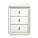 Benzara 3 Drawer Beveled Mirrored Nightstand with Floating Plinth Base Silver BM225701 Silver Solid Wood and Mirror BM225701