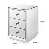 Benzara 3 Drawer Beveled Mirrored Nightstand with Floating Plinth Base Silver BM225701 Silver Solid Wood and Mirror BM225701