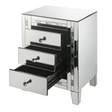 Benzara 3 Drawer Beveled Mirrored Nightstand with Pearl Inlay, Silver BM225702 Silver Solid Wood and Mirror BM225702