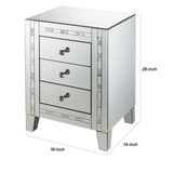 Benzara 3 Drawer Beveled Mirrored Nightstand with Pearl Inlay, Silver BM225702 Silver Solid Wood and Mirror BM225702