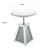 Benzara Round Mirrored Accent Table with Pedestal Base and Glass Top, Silver BM225705 Silver Solid Wood, Mirror, Glass and Faux Diamond BM225705