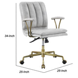 Benzara Adjustable Leatherette Swivel Office Chair with 5 Star Base, Gray and Gold BM225727 Gray, Gold Metal, Leatherette BM225727