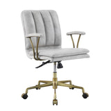 Benzara Adjustable Leatherette Swivel Office Chair with 5 Star Base, Gray and Gold BM225727 Gray, Gold Metal, Leatherette BM225727