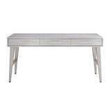 Benzara 3 Drawer Metal and Wood Rectangular Desk with Aluminum Patchwork, Silver BM225729 Silver Metal, Composite Wood BM225729