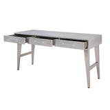 Benzara 3 Drawer Metal and Wood Rectangular Desk with Aluminum Patchwork, Silver BM225729 Silver Metal, Composite Wood BM225729