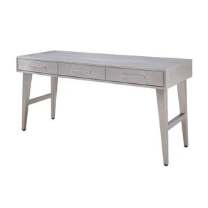 Benzara 3 Drawer Metal and Wood Rectangular Desk with Aluminum Patchwork, Silver BM225729 Silver Metal, Composite Wood BM225729