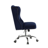 Benzara Velvet Upholstered Armless Swivel and Adjustable Tufted Office Chair, Blue BM225735 Blue Metal, Fabric BM225735