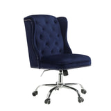 Benzara Velvet Upholstered Armless Swivel and Adjustable Tufted Office Chair, Blue BM225735 Blue Metal, Fabric BM225735